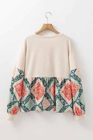 Patchwork Lantern Sleeve Top