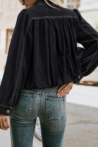 Stand-Collar Button-Front Denim Jacket