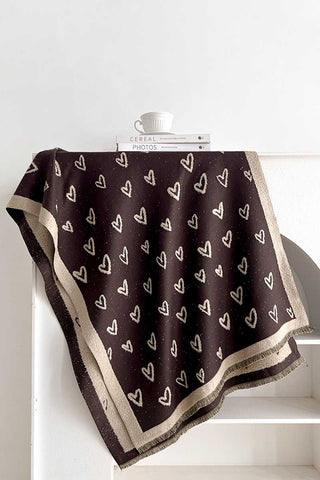 Heart Pattern Knit Fringe Scarf