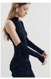 Asymmetrical Tie-Shoulder Knit Top