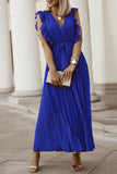 Pleated V-Neck Wrap Dress