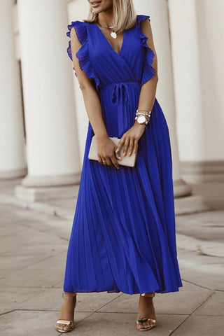 Pleated V-Neck Wrap Dress