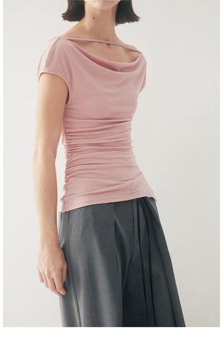 Elegant Cowl Neck Top with Side Ruched Detail