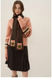 Contrast Stripe Heart-Neck Wool Sweater