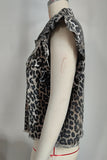Leopard Print Ruffle Sleeve Denim Vest
