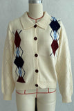 Argyle Knit Collared Button-Front Cardigan