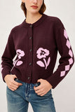Floral Intarsia Knit Button-Front Cardigan