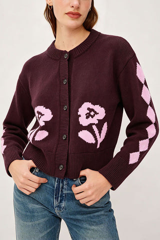 Floral Intarsia Knit Button-Front Cardigan