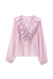 Ruffle V-Neck Puff Sleeve Blouse