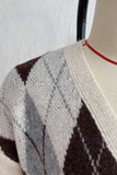 Argyle Knit V-Neck Button-Front Cardigan