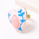 Enamel Flower Heart Flower Ring