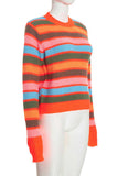 Striped Ribbed Knit Crew Neck Crop Sweater