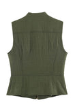 Military Button Zip Front Sleeveless Tank