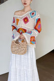 Crochet Patchwork V-Neck Sweater