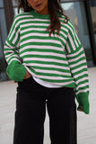 Striped Crew Neck Drop Shoulder Sweater