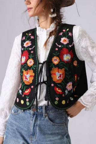 Boho Floral Pattern Open-Front Vest