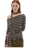 Striped Long Sleeve Top with Tie Detail