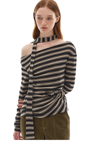 Striped Long Sleeve Top with Tie Detail