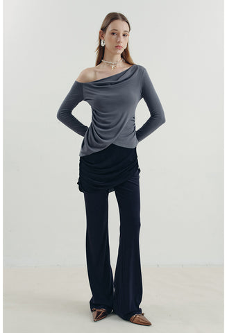 Asymmetrical Draped Crossover Knit Top