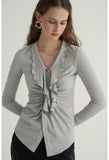 Ruffled V-Neck Cardigan