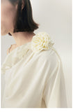 One-Shoulder Ruffled Top with Flower Detail