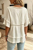 Hollow V-Neck Fringe Flutter Sleeve Top