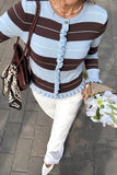 Striped Ruffle Trim Crew Neck Sweater