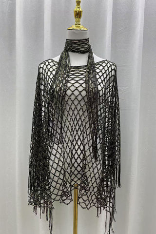 Open-Knit Fringe-Detail Top