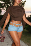 Draped Cowl Neck Long Sleeve Crop Top
