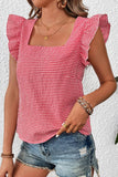 Gingham Ruffle-Sleeve Blouse