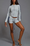 Striped Zip-Up Crop Top and Shorts Set