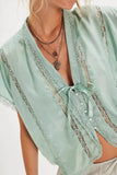 Tie-Front Lace Detail Blouse