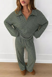 Striped Long Sleeve Collared Loungewear Set