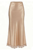 Satin Lace Trim Mermaid Maxi Skirt