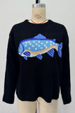 Fish Intarsia Crew Neck Knit Sweater