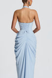 Ruched Halter V-Neck Maxi Evening Dress