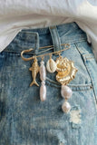 Tone Sea Shell and Pearl Charm Brooch