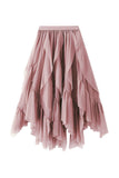 Tiered Ruffle Sheer A-Line Midi Skirt