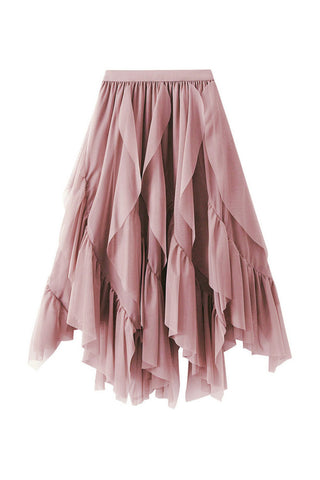 Tiered Ruffle Sheer A-Line Midi Skirt
