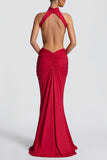 Ruched High-Neck Bodycon Maxi Dress