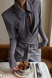 Ruched V-Neck Long Sleeve Top