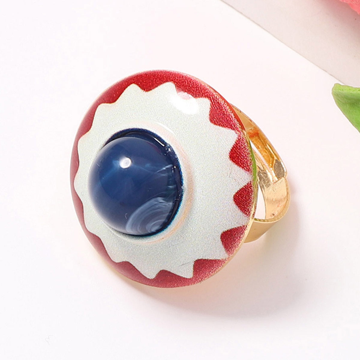 Enamel Flower Heart Flower Ring