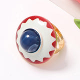 Enamel Flower Heart Flower Ring