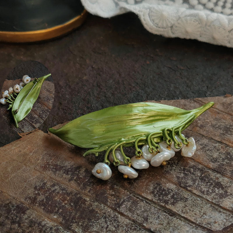 Floral Pearl Enamel Brooch
