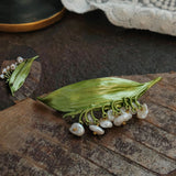 Floral Pearl Enamel Brooch