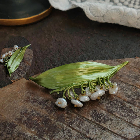 Floral Pearl Enamel Brooch