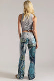 Graphic Print Straight Jeans