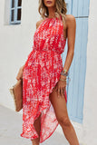 Floral Asymmetric Hem Sleeveless Dress
