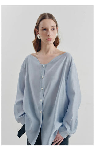 Pearl Sheen Tie-Neck Blouse