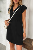 Zip-Neck Casual Dress with Cap Sleeves